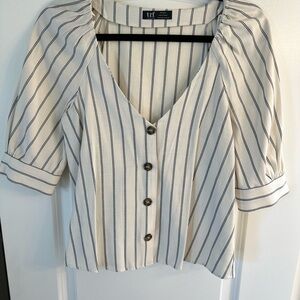 Zara White and Black Striped Blouse